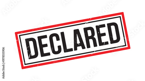 Declared official stamp isolated red black confirmed status label