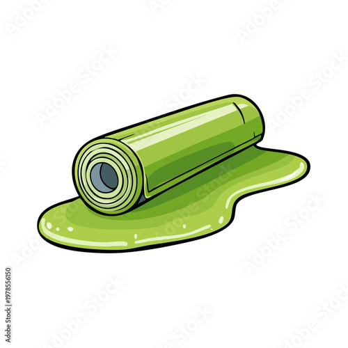 Green yoga mat unrolling into a puddle of liquid