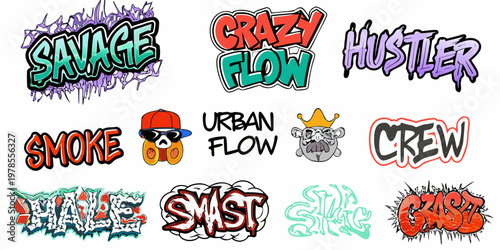 Photos Graffiti style lettering and designs with vibrant colors and urban themes