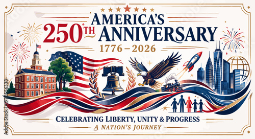 America's 250th anniversary commemorative stamp design celebrating liberty and progress