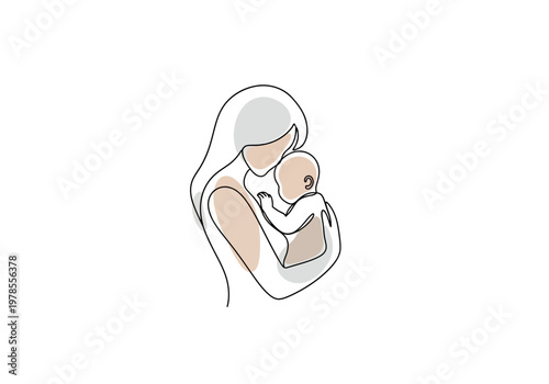 Woman holding a baby close lovingly.