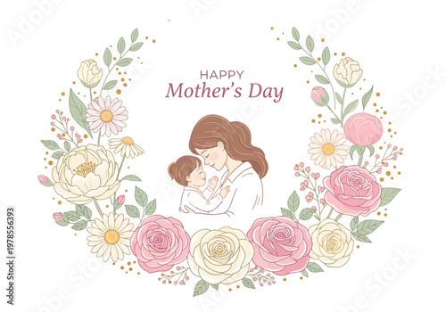 Mother and child hug love.