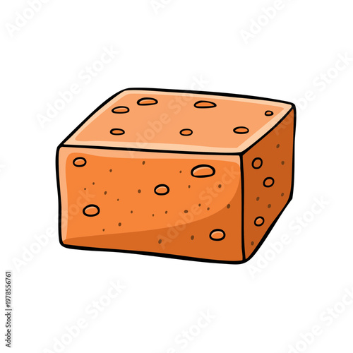Cartoon illustration of a single orange sponge cube with holes on a white background