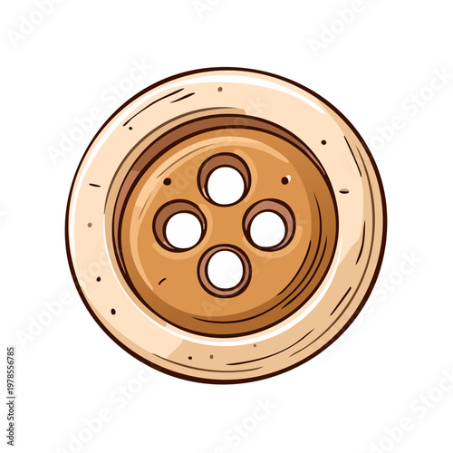 Vintage wooden button with four holes and textured rim for sewing and crafts