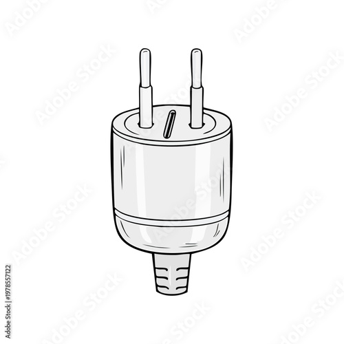 Hand Drawn Illustration of a European Two Prong Electrical Power Plug Adapter