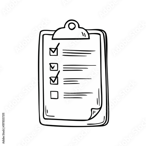Hand Drawn Clipboard with Checklist and Marked Tasks