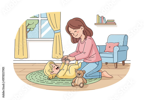 Woman Playing With Little Baby Girl.