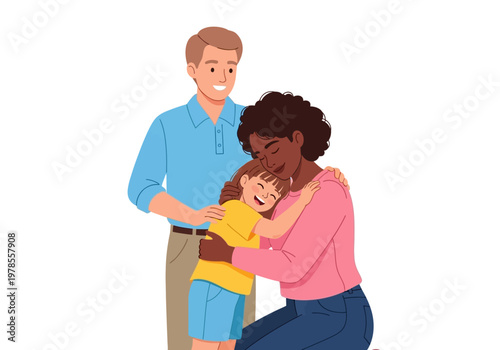 Diverse family with little child together.