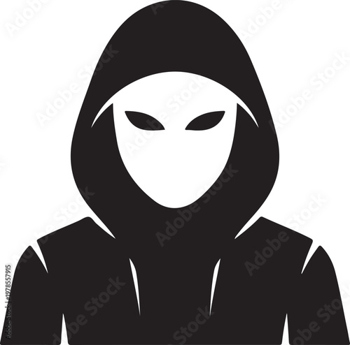 Silhouette of a person wearing a hooded sweatshirt with a mask covering their face