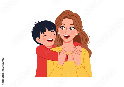 Smiling mother and son together happy.