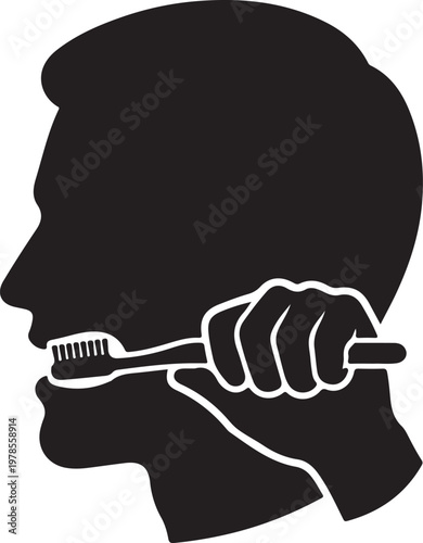 Silhouette of a man brushing his teeth with a toothbrush