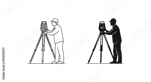 Surveying equipment and operator depicted in a detailed black silhouette