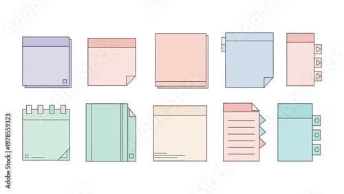 Assorted Pastel Sticky Notes: A collection of various pastel-colored sticky notes, ideal for jotting down memos, reminders, and important thoughts.