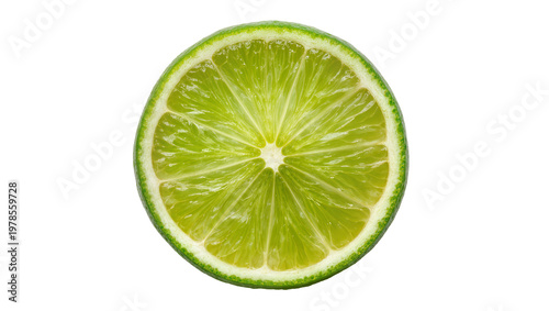 Vibrant green lime slice with juicy pulp and white pith, isolated on transparent background