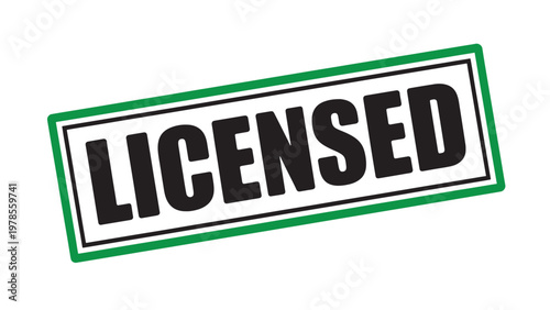 Licensed authorization stamp isolated green legal approval label