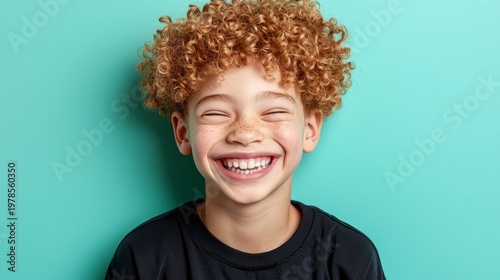 Cheerful Teen with Albinism Smiling Brightly Against a Light Studio Background
