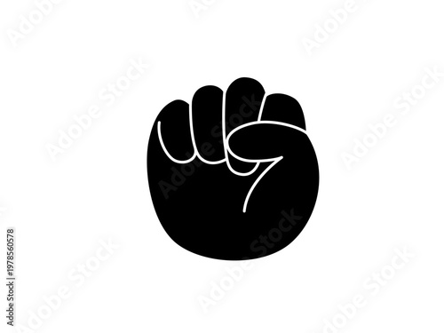 Fist hand vector icon. Clenched hand gesture symbolising power, strength, protest, and resistance. Minimalist black flat cartoon illustration isolated on white background. Success and unity sign