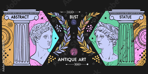 Symmetrical design featuring classical busts columns and floral ornamentation