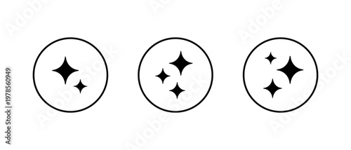 Sparkle star icon set in circular outline. Shine effect symbol. Glitter light sign