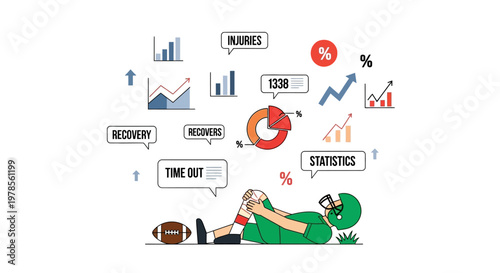 Injured American Football Player with Data Analytics Infographic