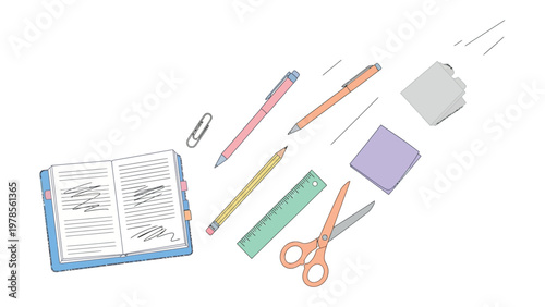 Stationery Stationery Essentials: A collection of essential stationery items is artfully arranged, a testament to the tools of creativity, learning, and organization.