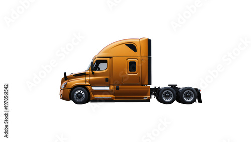 Εκτύπωση καμβά Orange semi-truck tractor with dual rear wheels, isolated on transparent backgro