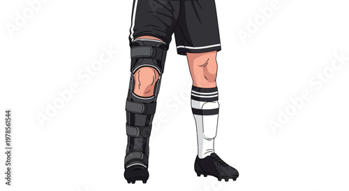 Illustration of Soccer Player with Leg Brace in Sports Attire