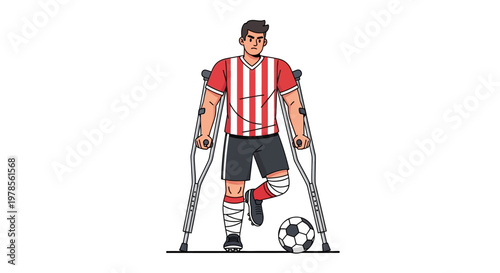 Injured Soccer Player on Crutches with Bandaged Leg