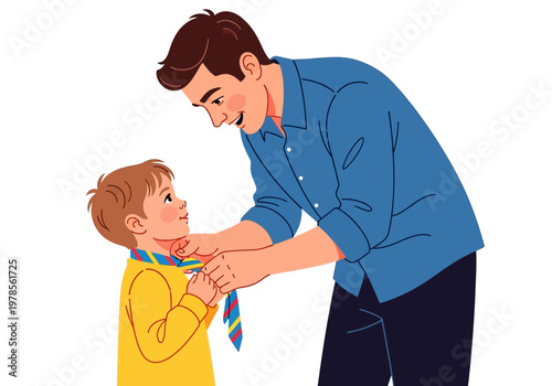 Man helping a young boy tie.