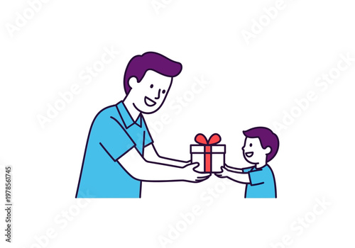 Man giving gift to little boy.