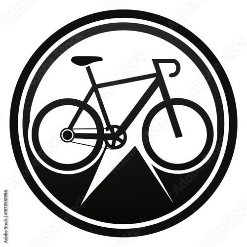 Bicycle and Mountain Emblem in Black and White Minimalist Style with Clean Lines for Outdoor Adventure Branding