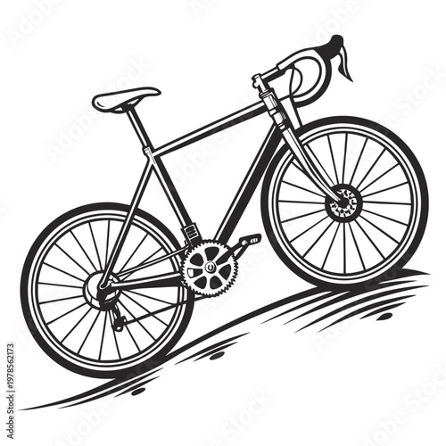 Road bicycle in a dynamic illustration style with black and white contrast on a textured ground for sports advertising.