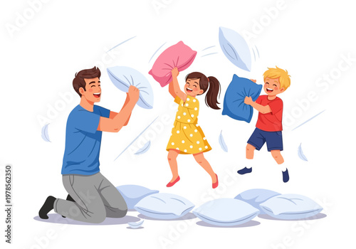 Family having fun with pillows.