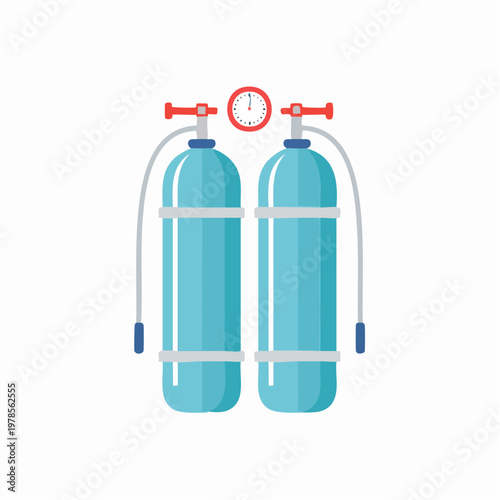 Pair of scuba diving tanks and pressure gauge in a flat design illustration