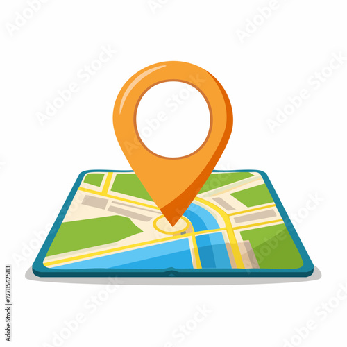 Map with orange location pin navigation pointer illustration