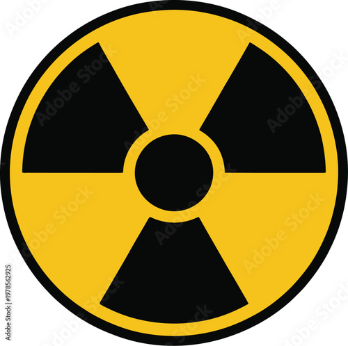 Radiation hazard sign, radioactive warning symbol with black trefoil emblem inside yellow circle isolated on white background representing danger alert and safety icon.