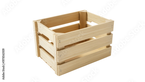 Fotografía Empty wooden slatted crate for storage and transport, isolated on transparent ba