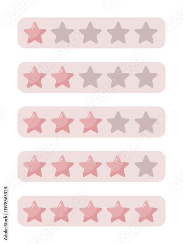 A set of rating elements with stars in a delicate pink color scheme. Suitable for mobile app interfaces, websites, online stores, and review systems. An all-in-one UI component for evaluating quality