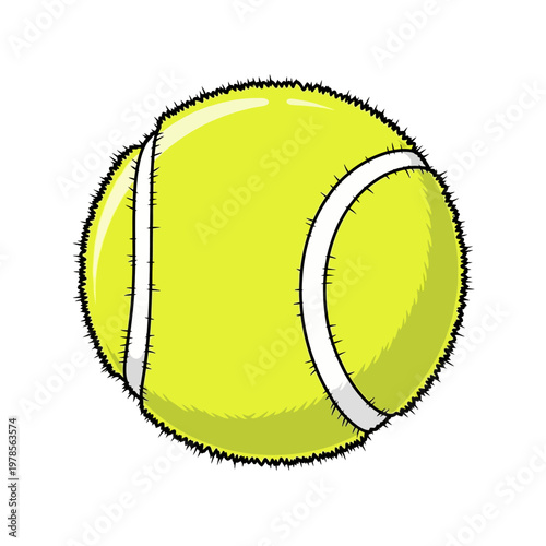 A classic tennis ball featuring its distinctive yellow and fuzzy texture with white curved seams