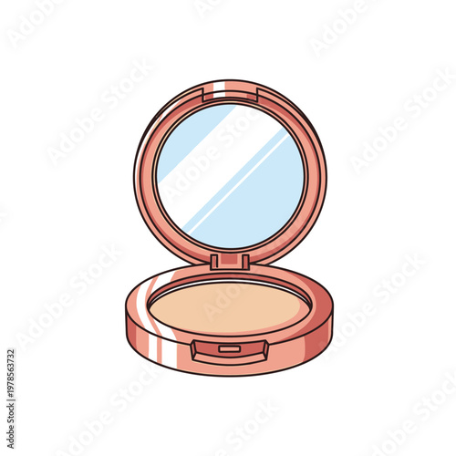 Open compact mirror with a powder foundation inside its base