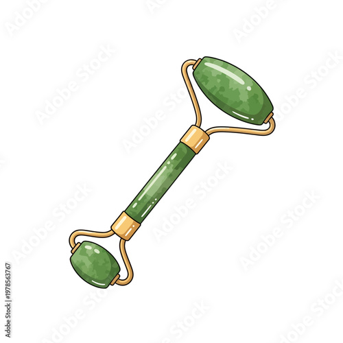 Vintage-style jade green massage roller with brass accents and oval ends