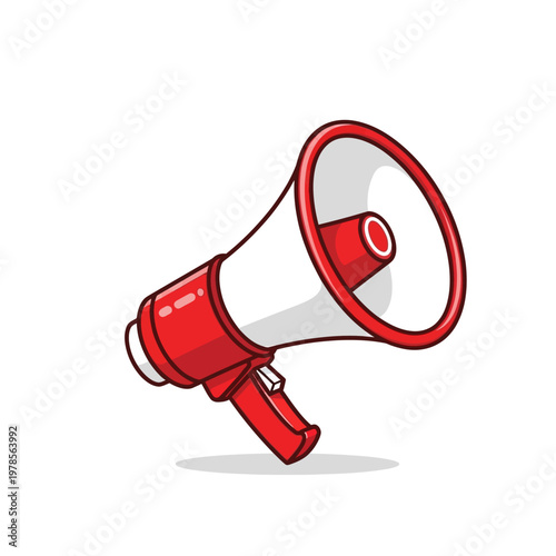 A classic red handheld megaphone for amplifying voice messages
