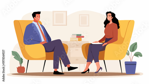 Coporate interview between executive and employee. 