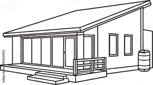 Modern Eco House Line Art Vector Sustainable Residential Architecture Outline Illustration