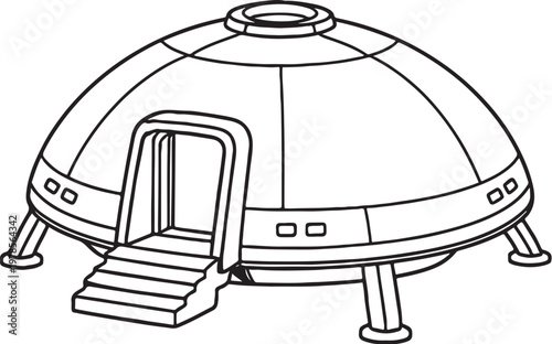 Futuristic Space Colony House Line Art Vector Sci Fi Dome Home Illustration
