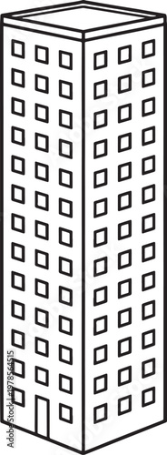 City Apartment Tower Line Art Vector Urban Residential Building Outline Illustration