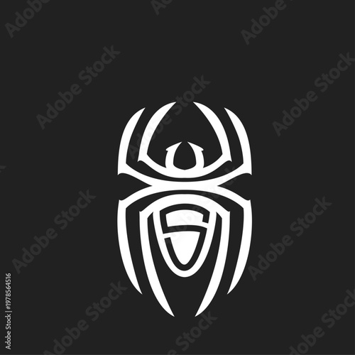 Modern Abstract Spider Logo with Integrated Letter S Emblem, Monochrome Graphic Design