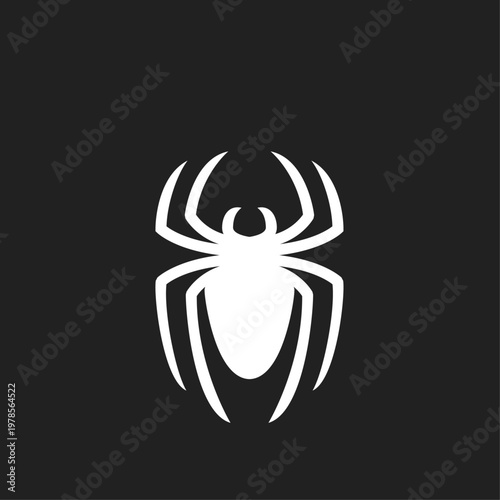 White Spider Silhouette Logo on Black Background - Minimalist Arachnid Icon Design