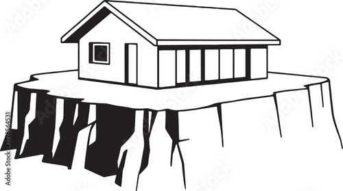 Cliff house line art modern house on cliff architecture outline vector illustration