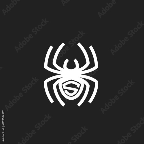 Minimalist Spider Logo with S Letter Shield Icon Design